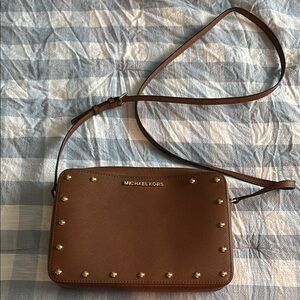 Michael Kors Gold Brown Crossbody Bag with Studded Detailing
